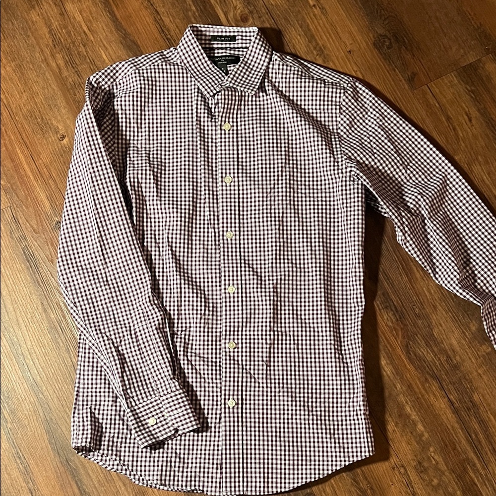 Men's Banana Republic Checked Slim Button Down Shirt - Purple and White